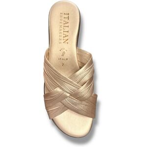 NIB Italian Shoemakers Saylor Rose Gold Wedge Slide Sandals SZ 7 Made in iItaly